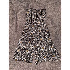 Xhilaration Women's Black, Yellow & White Patterned Print‎ Strapless Jumpsuit